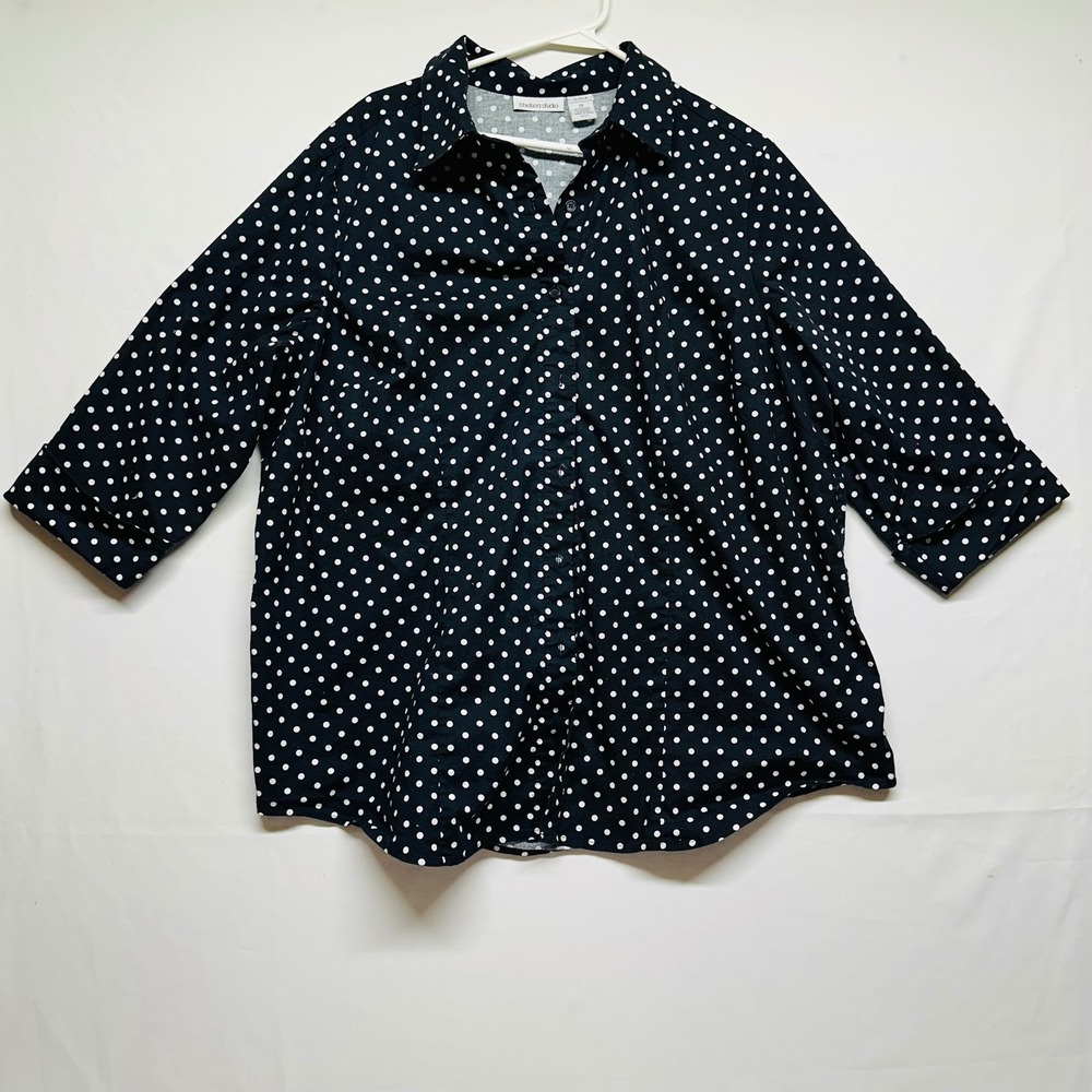 Chelsea Studio Black White Polka Dot Button Up Retro Style 3/4 Sleeve Women's 1X
